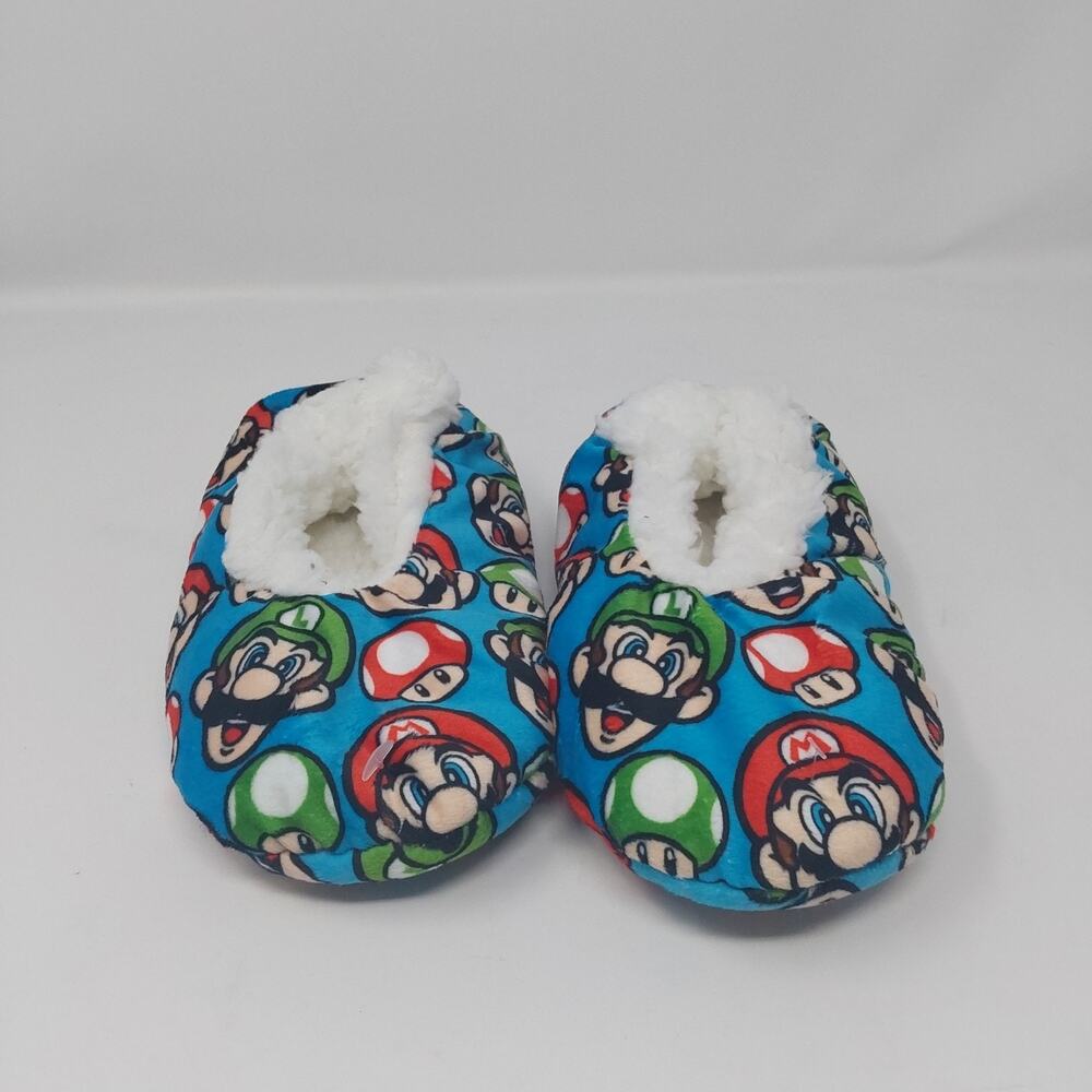 Nintendo Super Mario Luigi Plush Sherpa Slippers Kids Blue Cozy House Shoes 8-13
